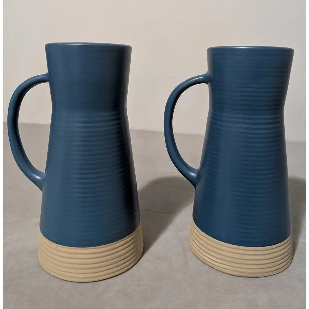 Crate & Barrel Sibely Ceramic Taper Holders Mid Century Modern Farmhouse Blue
